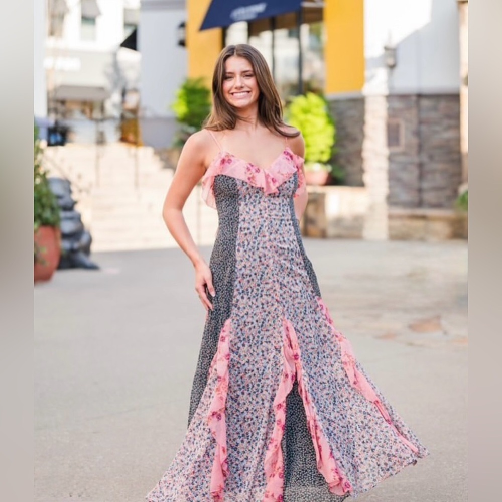 ANTHROPOLOGIE $220 V-NECK RUFFLE MIDI DRESS